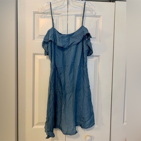 Versona Denim Blue Ruffle Mini Dress - Picture 1 of 4